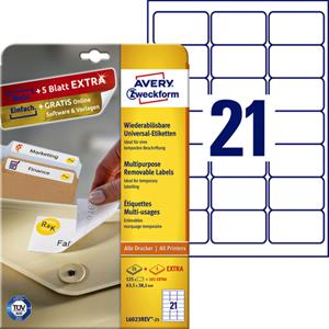 Etiket Avery L6023REV-25 63.5x38.1mm afneembaar wit 525stuks