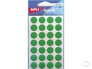 Agipa ronde etiketten in etui diameter 15 mm, groen, 168 stuks, 28 per blad