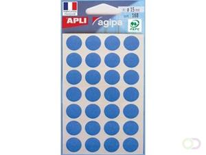 Agipa ronde etiketten in etui diameter 15 mm, blauw, 168 stuks, 28 per blad