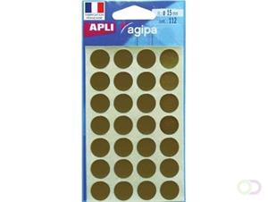 Agipa ronde etiketten in etui diameter 15 mm, goud, 112 stuks, 28 per blad