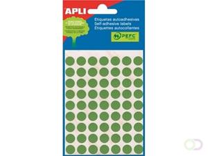 Apli ronde etiketten in etui diameter 10 mm, groen, 315 stuks, 63 per blad (2054)