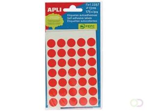 Apli ronde etiketten in etui diameter 13 mm, rood, 175 stuks, 35 per blad (2057)