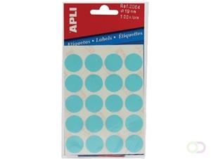 Apli ronde etiketten in etui diameter 19 mm, blauw, 100 stuks, 20 per blad (2064)