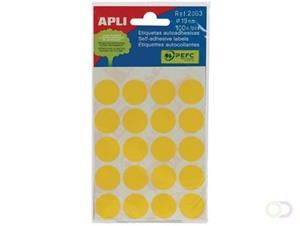 Apli ronde etiketten in etui diameter 19 mm, geel, 100 stuks, 20 per blad (2063)