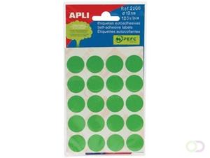 Apli ronde etiketten in etui diameter 19 mm, groen, 100 stuks, 20 per blad (2066)