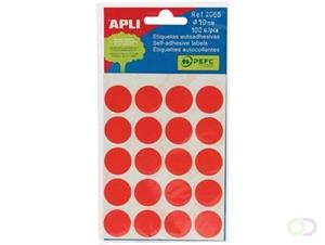 Apli ronde etiketten in etui diameter 19 mm, rood, 100 stuks, 20 per blad (2065)