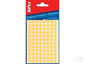 Apli ronde etiketten in etui diameter 8 mm, fluo geel, 288 stuks, 96 per blad (2079)