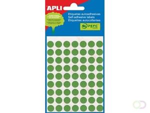 Apli ronde etiketten in etui diameter 8 mm, groen, 288 stuks, 96 per blad (2047)