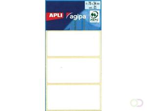 Agipa witte etiketten in etui ft 34 x 75 mm (b x h), 21 stuks, 3 per blad