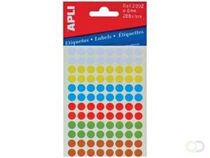 Apli ronde etiketten in etui diameter 8 mm, geassorteerde kleuren, 288 stuks, 96 per blad (2092)