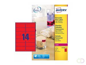 Avery Afneembare neon etiketten ft 99,1 x 38,1 mm (b x h), doos van 25 blad, 350 stuks, neonrood