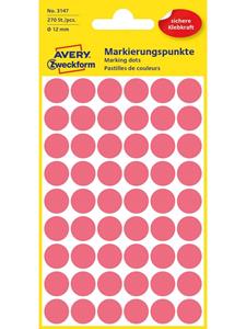 Avery Etiket  3147 rond 12mm lichtrood 270stuks