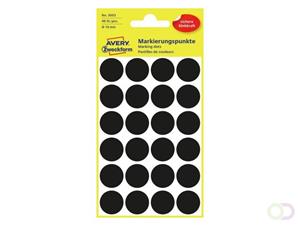 Avery Etiket  3003 rond 18mm zwart 96stuks