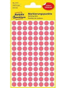Avery Etiket  3177 rond 8mm lichtrood 416stuks