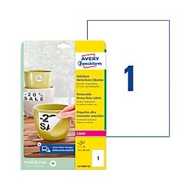 Avery afneembare weerbestendige etiketten ft 210 x 297 mm (b x h), wit, doos van 20 etiketten