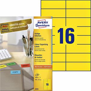 Avery Etiket  3455 105x37mm geel 1600stuks