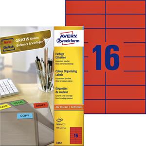 Avery Etiket  3452 105x37mm rood 1600stuks