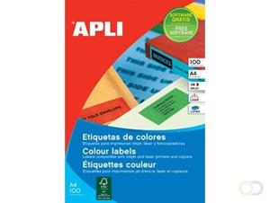 Apli Gekleurde etiketten ft 105 x 37 mm (b x h), rood, 1.600 stuks, 16 per blad, doos van 100 blad