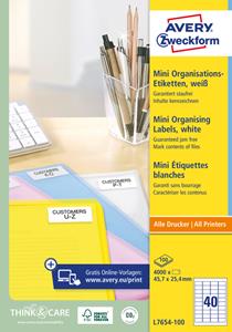 Avery Witte laseretiketten QuickPeel ft 45,7 x 25,4 mm (b x h), 4.000 stuks, doos van 100 blad