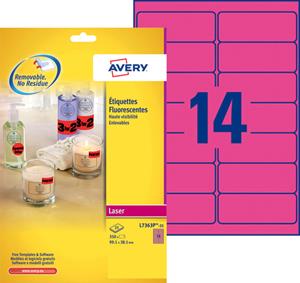 Avery Afneembare neon etiketten ft 99,1 x 38,1 mm (b x h), doos van 100 blad, 1.400 stuks, neongeel