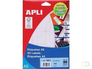 Apli witte etiketten Print & Write ft 13 x 40 mm (b x h), 750 stuks, 50 per blad (1862)