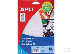 Apli witte etiketten Print & Write ft 16 x 22 mm (b x h), 990 stuks, 66 per blad (1864)