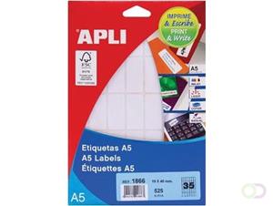 Apli witte etiketten Print & Write ft 19 x 40 mm (b x h), 525 stuks, 35 per blad (1866)