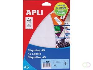 Apli witte etiketten Print & Write ft 49 x 100 mm (b x h), 90 stuks, 6 per blad (1881)
