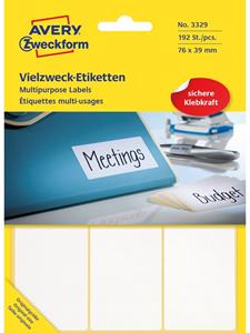 Avery Etiketten ft 76 x 39 mm (b x h), 192 etiketten per doos