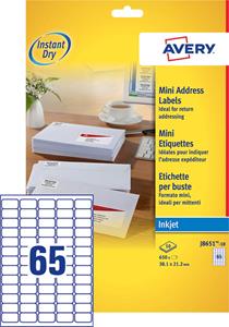 Etiket  J8651-10 38.1x21.2mm wit 650stuks