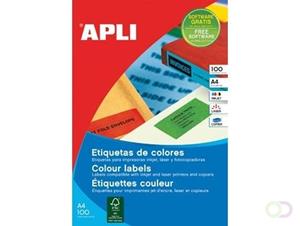 Apli Gekleurde etiketten Ft 105 x 148 mm (b x h), rood, 80 stuks, 4 per blad, etui van 20 blad