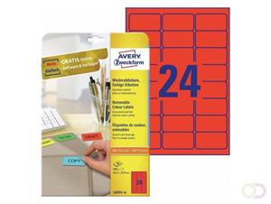 Avery afneembare gekleurde etiketten ft 63,5 x 33,9 mm (b x h), 480 stuks, 24 per blad, rood