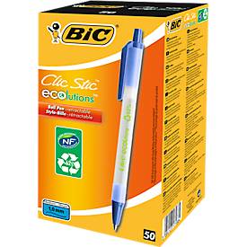 Bic Kugelschreiber ECOlution Clic Stic transparent/blau Mine 0,4mm Schreibfarbe blau 50 Stück