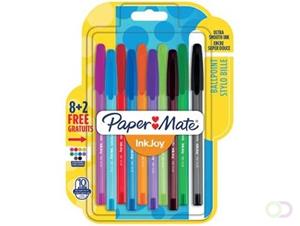 papermate InkJoy 100 stickbalpen. diverse inktkleuren. medium punt van 1 mm. doorzichtige huls in diverse kleuren (pak 10 stuks)