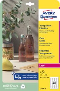 Avery transparante Crystal Clear etiketten ft 45,7 x 25,4 mm, 1.000 stuks, 40 per blad