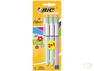 Bic balpen 4 Colours Fashion, blister met 2 + 1 gratis