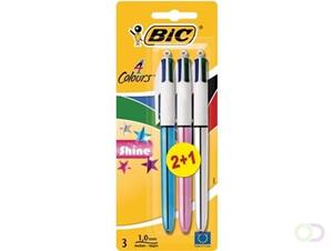 Bic balpen 4 Colours Shine, blister met 2 + 1 gratis