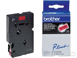 Brother TC-491 tape zwart op rood 9mm x 7,7m (origineel)