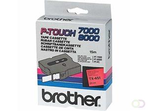 Brother TX-451 tape zwart op rood 24mm x 15m (origineel)