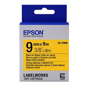 Epson LK-3YBW extra klevende tape zwart op geel 9mm (origineel)