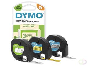 Dymo LetraTAG tape 12 mm, set 3 tape: 1 x papier wit, 1 x plastic geel en 1 x metallic zilver