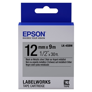 Epson LK-4SBM tape zwart op metallic zilver 12mm (origineel)