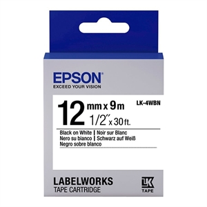 Epson LK-4WBN standard tape zwart op wit 12mm (origineel)