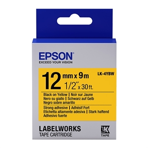 Epson LK-4YBW extra klevende tape zwart op geel 12mm (origineel)