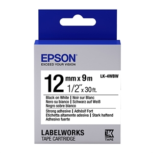 Epson LK-4WBW extra klevende tape zwart op wit 12mm (origineel)