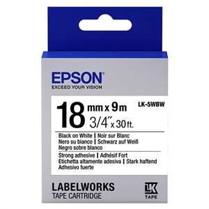 Epson LK-5WBW extra klevende tape zwart op wit 18mm (origineel)