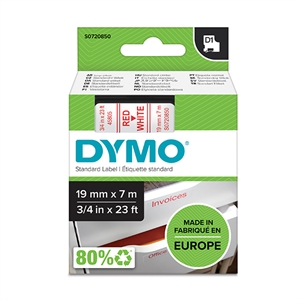 Dymo D1 permanente polyestertape 19 mm, rood op wit