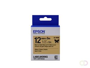 Epson LK-4KBK satijnlint tape zwart op goud 12mm (origineel)