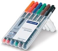 Staedtler OHP-marker Lumocolor Permanent geassorteerde kleuren, box met 6 stuks, fijn 0,6 mm