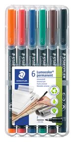 Staedtler OHP-marker Lumocolor Permanent geassorteerde kleuren, box met 6 stuks, fijn 0,6 mm